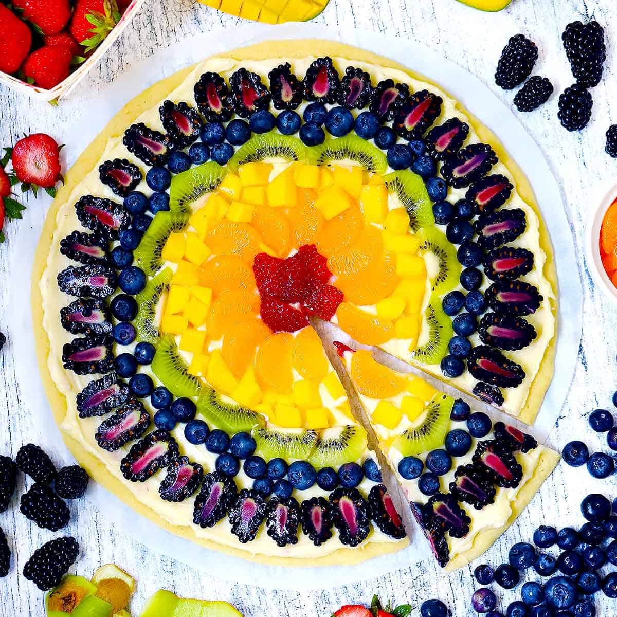 Rainbow Fruit Pizza with Sugar Cookie Crust